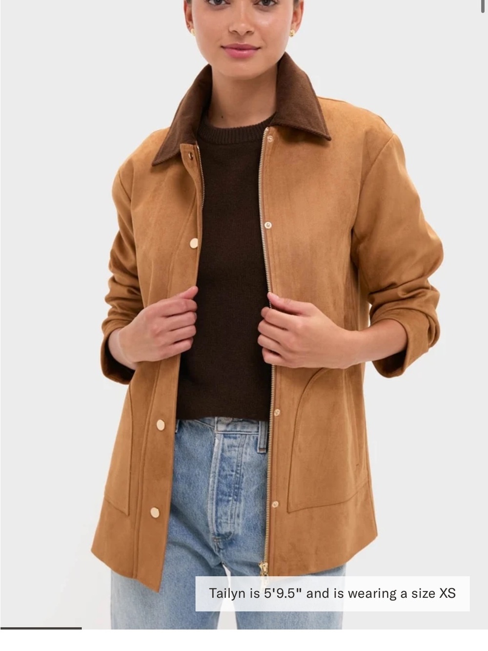 Tuckernuck “Hyacinth House” Camel Suede Cody Jacket with Dark Brown Collar